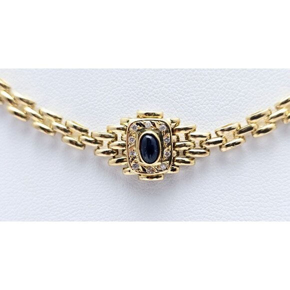 Unique 18K Yellow Gold Designer Cabochon Sapphire & Diamond Link Chain Necklace - Picture 12 of 16